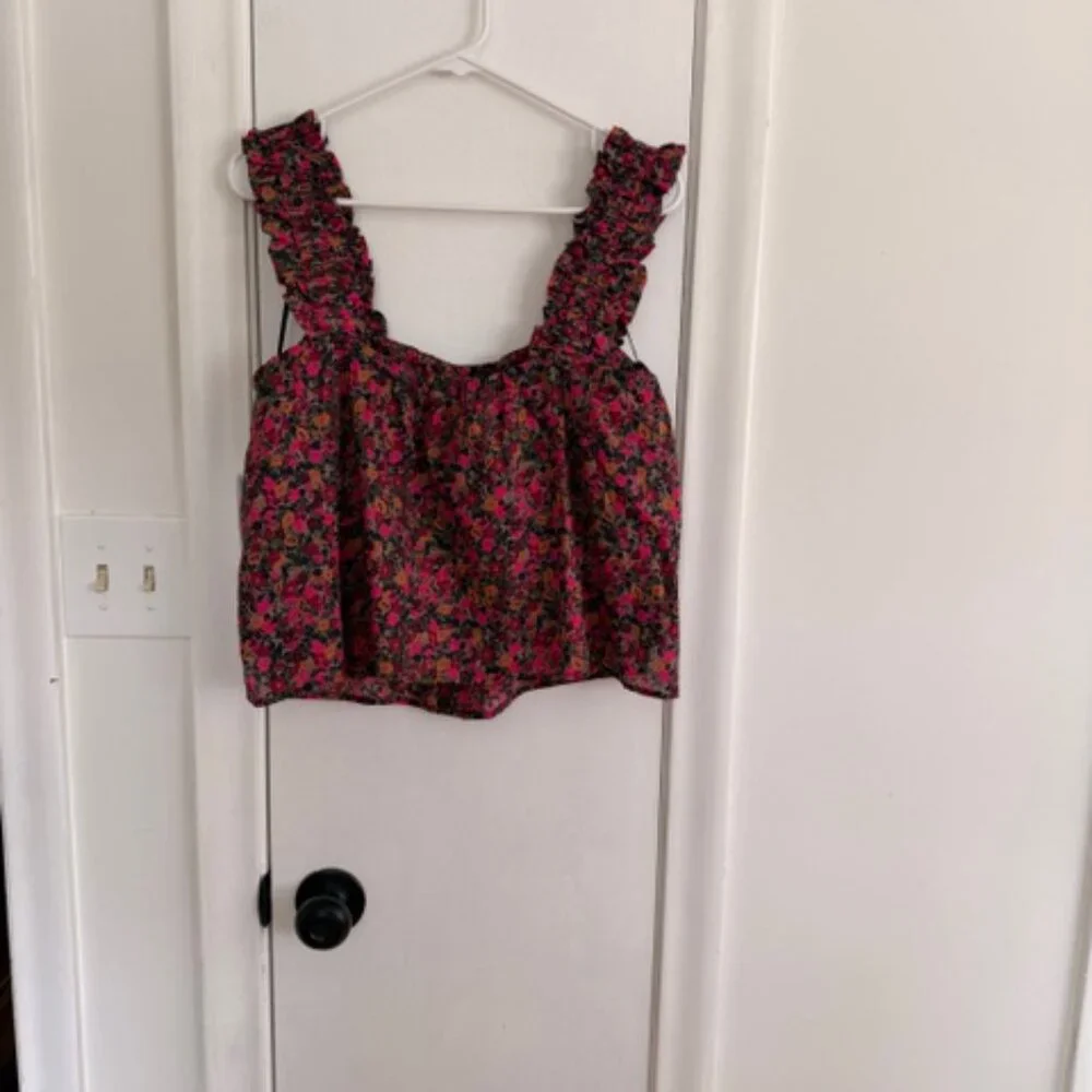 Treasure & Bond Nordstrom Floral Button Front Blouse Large NWT Ruched Straps - Picture 5 of 10